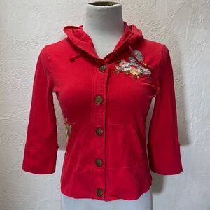 Women's JW Johnny Was Los Angeles Red Jacket Hoodie Embroidered Size M